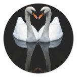 Reflections of Love, Heart Shape, White Swans Round Stickers