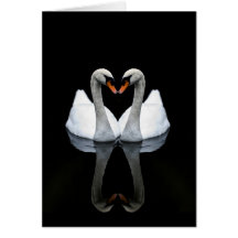 Réflexions de l'amour, forme de coeur, cygnes blan cartes de vœux