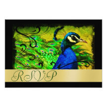 Regal Peacock Holiday Gold RSVP Invitation