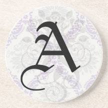 regal purple grey and cream damask design drink coasters