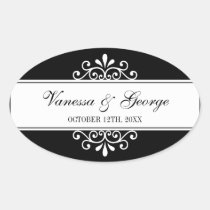 Regal swirl black oval out of town gift bag favour stickers