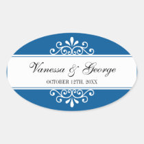 Regal swirl navy oval out of town gift bag favour stickers