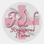 Registered Nurse, Pink Cross Swirls Round Stickers