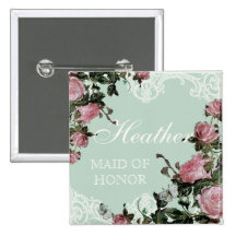 Rehearsal Bridal Party tags, Trellis Rose Vintage Pins