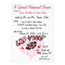 Rehearsal Dinner Casino Theme Pink Heart Custom Announcements