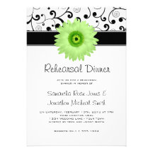 Rehearsal Dinner Green Gerbera Daisy Black Scroll Custom Invitation