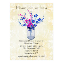 Rehearsal Dinner Mason Jar Royal Blue and Hot Pink Post Cards