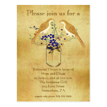 Rehearsal Dinner Mason Jar Wild Flower Love Birds Postcards