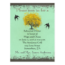 Rehearsal Dinner Mustard Heart Leaf Tree Postcard