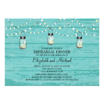 Rehearsal Dinner Rustic Wood Mason Jar and Lights Custom Invite