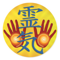 Reiki Hands | yellow radial Round Stickers