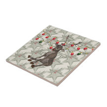 Reindeer and Christmas Lights Ceramic Tiles