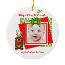 Reindeer Baby's First Christmas Photo Ornament