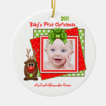 Reindeer Baby's First Christmas Photo Ornament