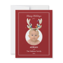 Reindeer Ears Baby's First Christmas Holiday Photo Invite