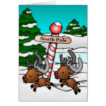 Reindeer In North Pole Christmas Holiday Card