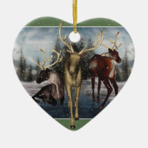 Reindeer in Snow  Heart Ornament
