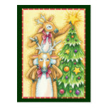 Reindeer Putting a Star on a Christmas Tree Postcards