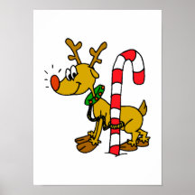 Reindeer w/ Candy Cane Posters