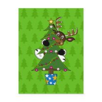 Reindeer with Christmas Tree Card Postcard