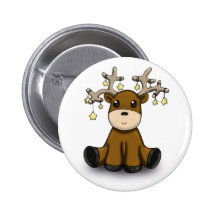 Reindeer with Yellow Stars Pinback Button