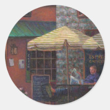 Relaxing At The Cafe Round Sticker