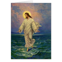 Religion vintage, Jésus marchant sur le portrait d Cartes De Vœux