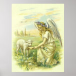 Religion vintage Pâques, ange victorien avec l'agn Posters