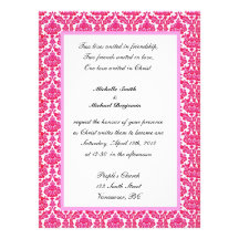 religion's wedding invitation, pink damask