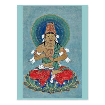 Religious figure sitting on a lotus post card