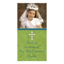 Religious Green White Cross Customized Photo Card