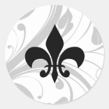 Remous noir et blanc Fleur De Lis Sticker Adhésif Rond