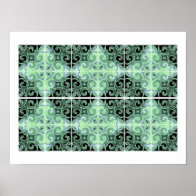 Remous noir vert inspiré par le Portugais Azulejos Poster