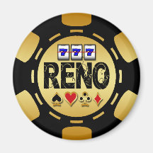 RENO GOLD AND BLACK POKER CHIP FRIDGE MAGNETS