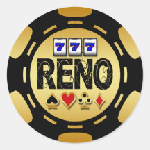 RENO GOLD AND BLACK POKER CHIP ROUND STICKER