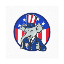 Republican Elephant Mascot Thumbs Up USA Flag Gallery Wrapped Canvas
