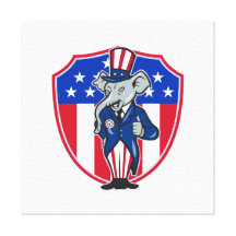 Republican Elephant Mascot Thumbs Up USA Flag Gallery Wrapped Canvas