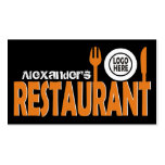 Restaurant cutlery plate orange black white business cards