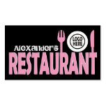 Restaurant cutlery plate pink black white business card template