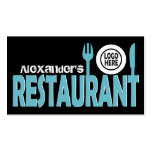 Restaurant cutlery plate turquoise black white business card template
