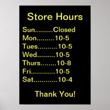 Restaurant Supplies, Business Hours sign, generic Print