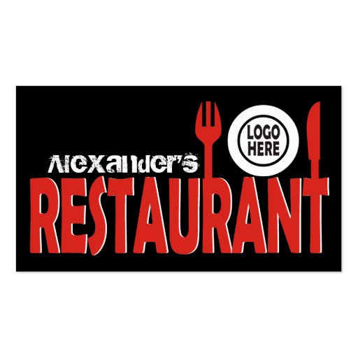 Restaurant text cutlery plate red black white business card templates