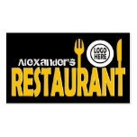 Restaurant text cutlery plate yellow black white business card templates