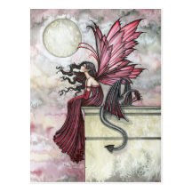Restless Ruby Fairy and Dragon Postcard