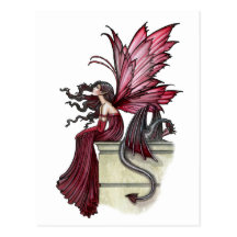 Restless Ruby Gothic Red Fairy and Dragon Postcards