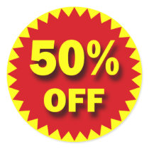 RETAIL SALE BADGE - 50% OFF ROUND STICKER