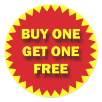RETAIL SALE BADGE - BUY ONE GET ONE FREE ROUND STICKER