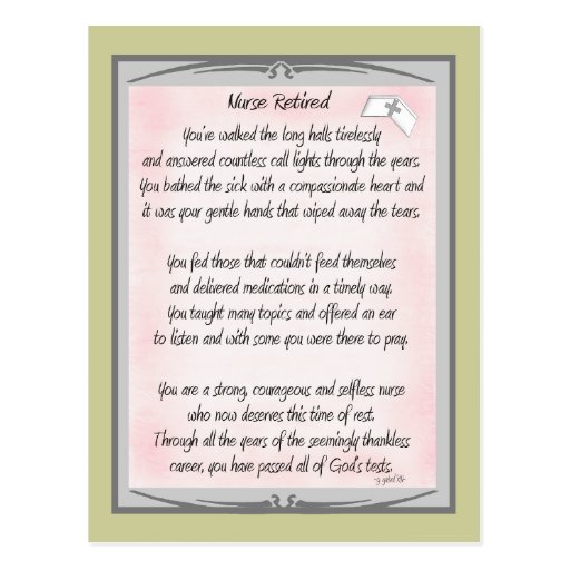Retired Nurse Poem gifts by ~~Gail Gabel, RN Post Cards