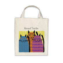 Retired Teacher Tote Bag  Folk Cats