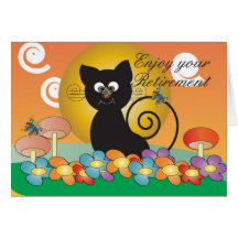 Retirement Card with Black Cat watching a butterfl